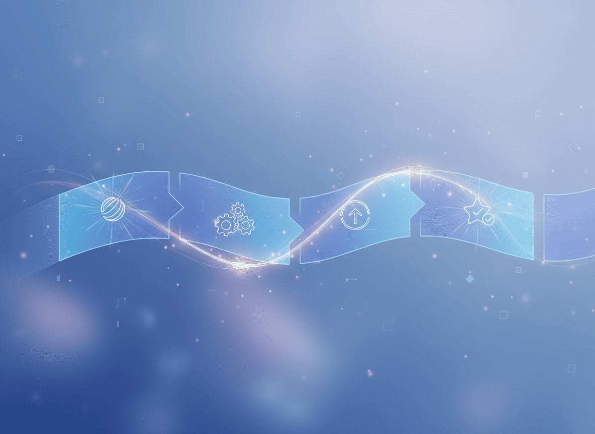 Firefly_Gemini Flash_ウェブサイトのサービス紹介ページで使用するカットを作成して。受注したプロジェクトの進め方。タイムラインの表示。テキスト不要。もっと抽象的でOK。 552428 (1)